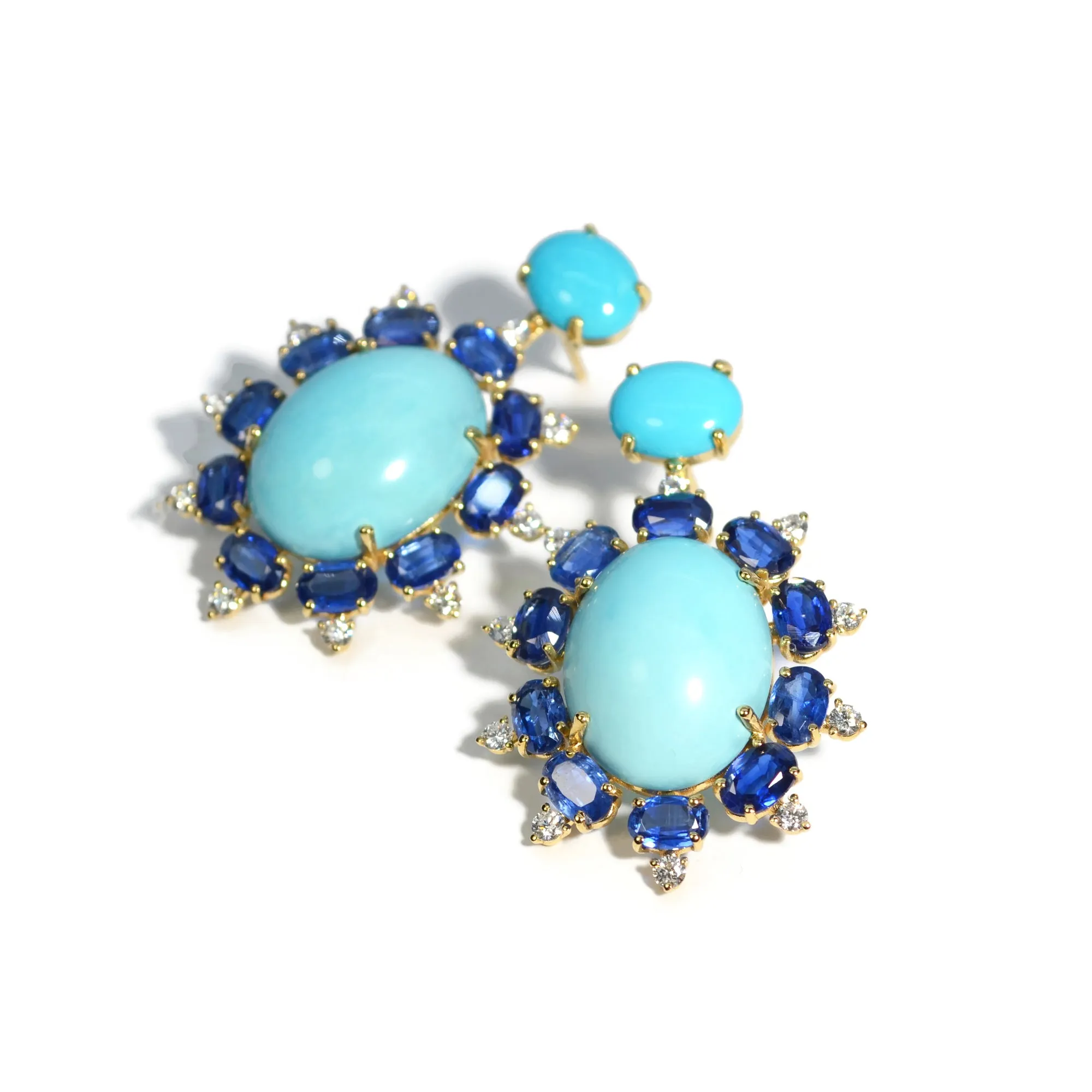 A & Furst - Sole - Drop Earrings with Natural Arizona Turquoise, Kyanite and Diamonds, 18k Yellow Gold