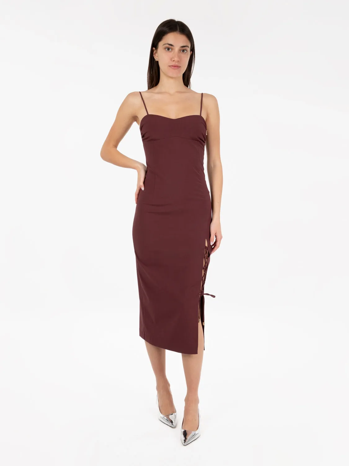 Abito midi cut out dark plum