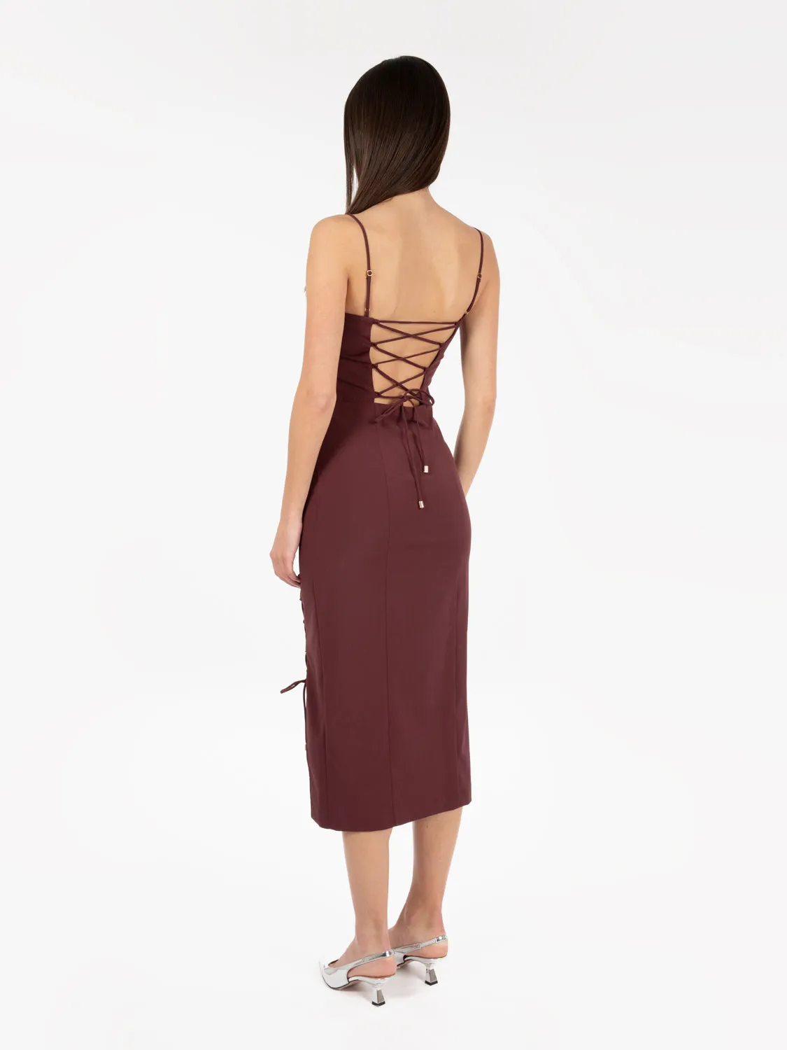 Abito midi cut out dark plum