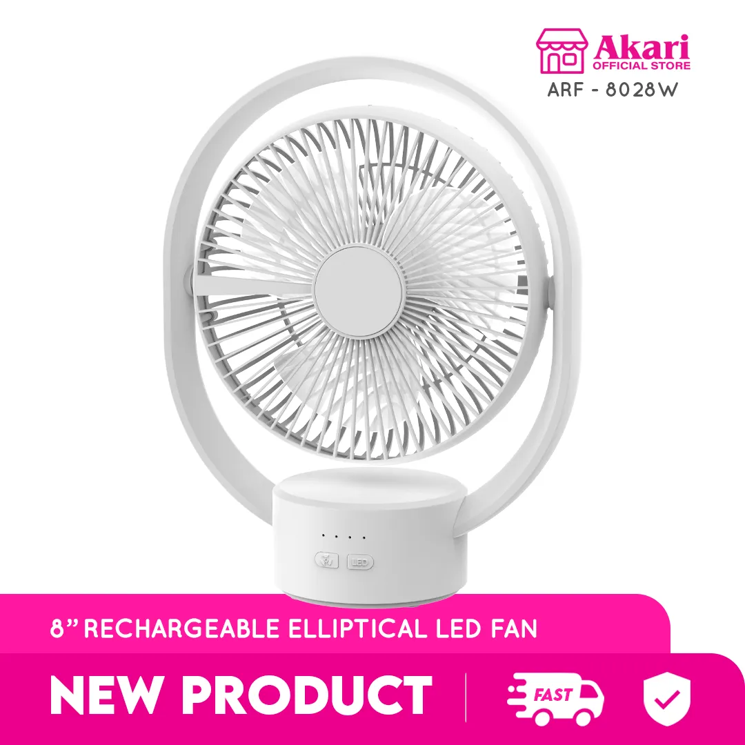 Akari 8 Rechargeable Elliptical Fan w/ LED (ARF-8028W)