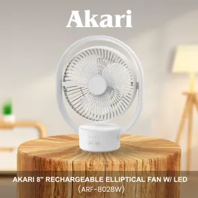 Akari 8 Rechargeable Elliptical Fan w/ LED (ARF-8028W)