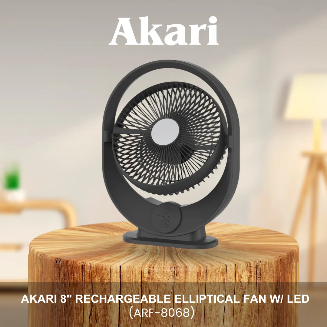 Akari 8 Rechargeable Elliptical Fan w/ LED (ARF-8068)