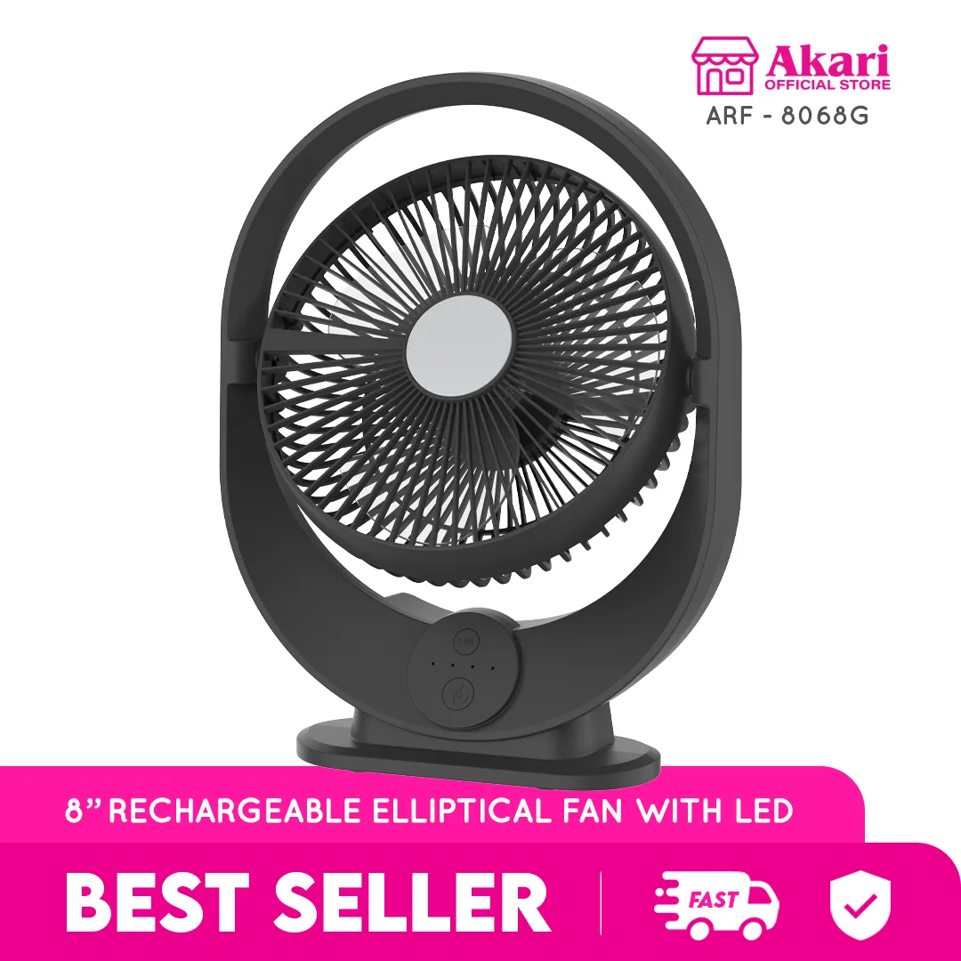 Akari 8 Rechargeable Elliptical Fan w/ LED (ARF-8068)