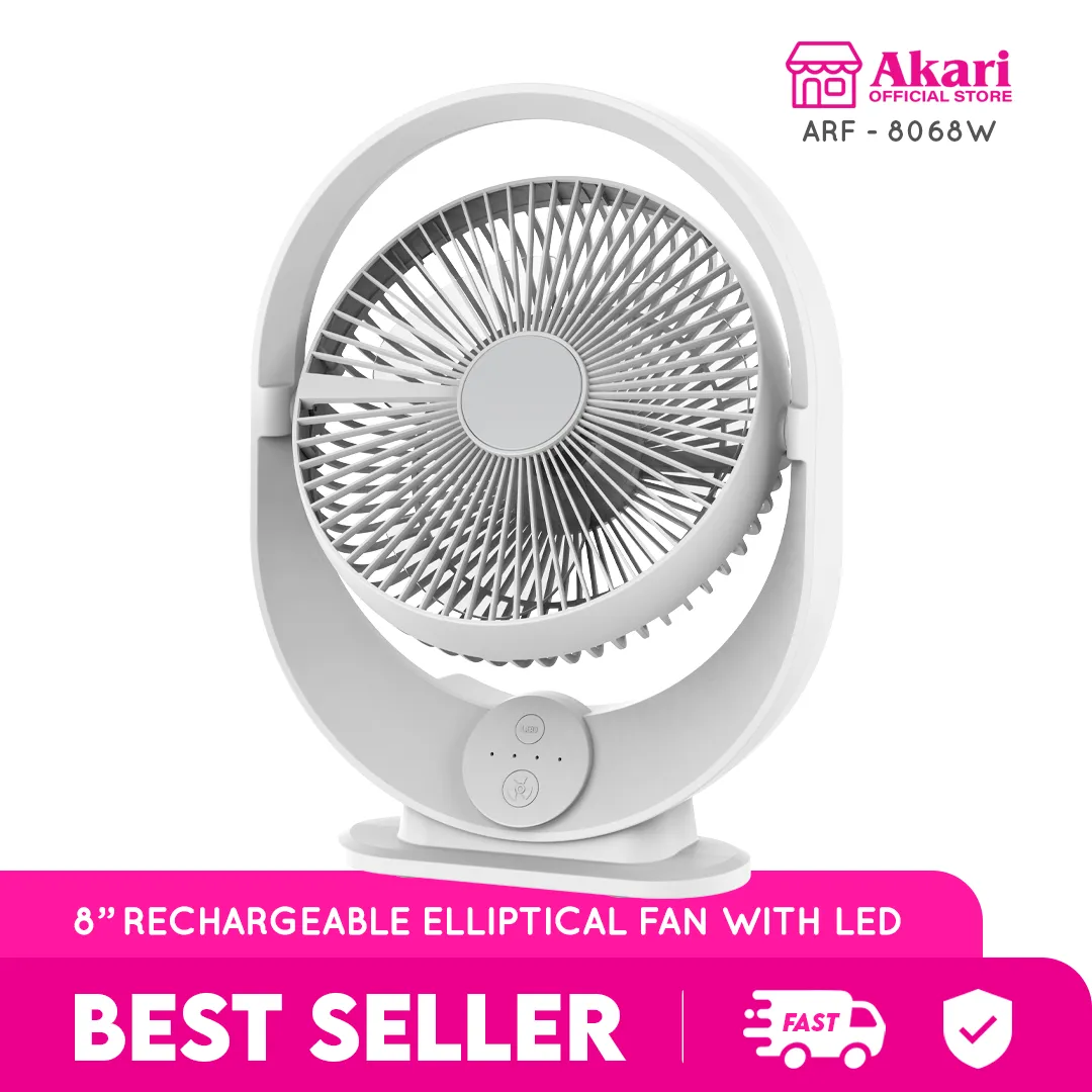 Akari 8 Rechargeable Elliptical Fan w/ LED (ARF-8068)