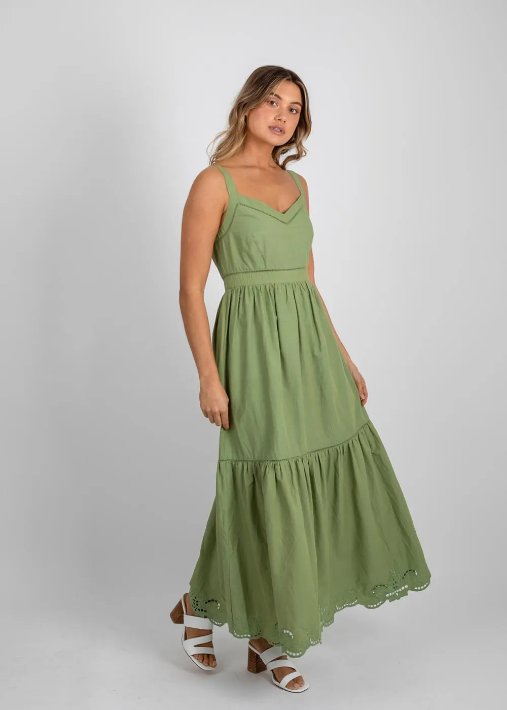 Alessia Embroidered Maxi Dress (Pistachio)