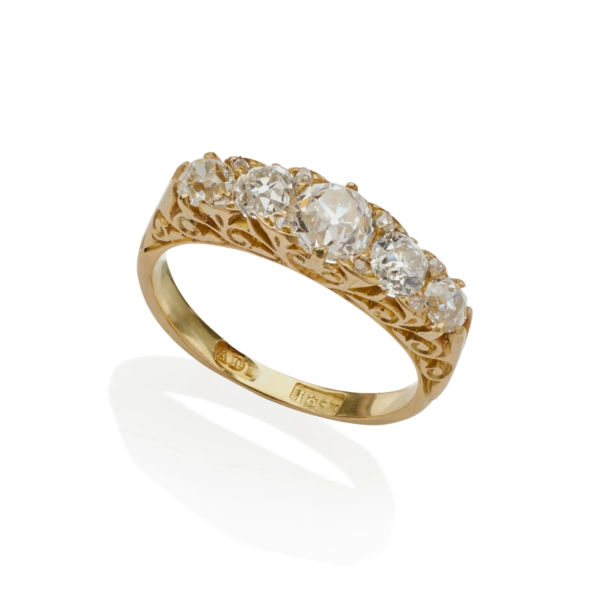 Antique 18K Gold and Diamond Five Stone Ring