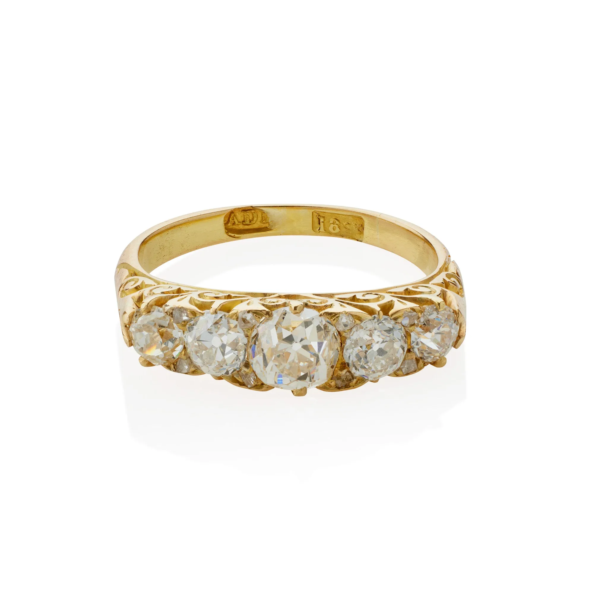 Antique 18K Gold and Diamond Five Stone Ring