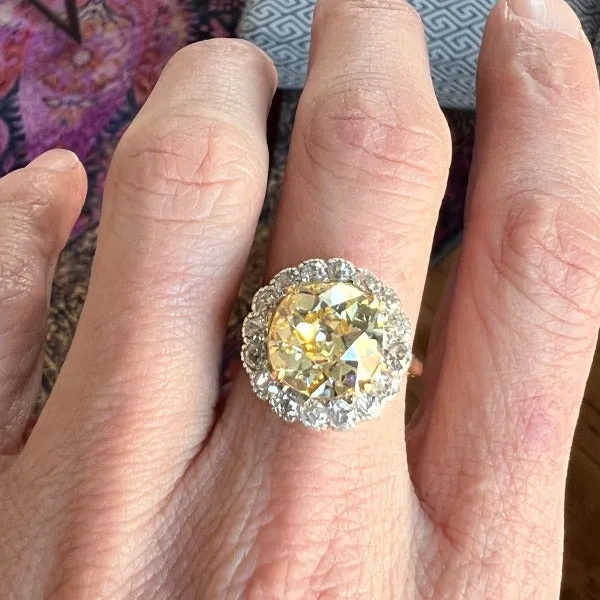 Antique Fancy Yellow Old Mine & Old European Diamond Ring