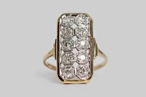 Belle poque Era Ten Diamond Panel Ring in 14k Gold & Platinum