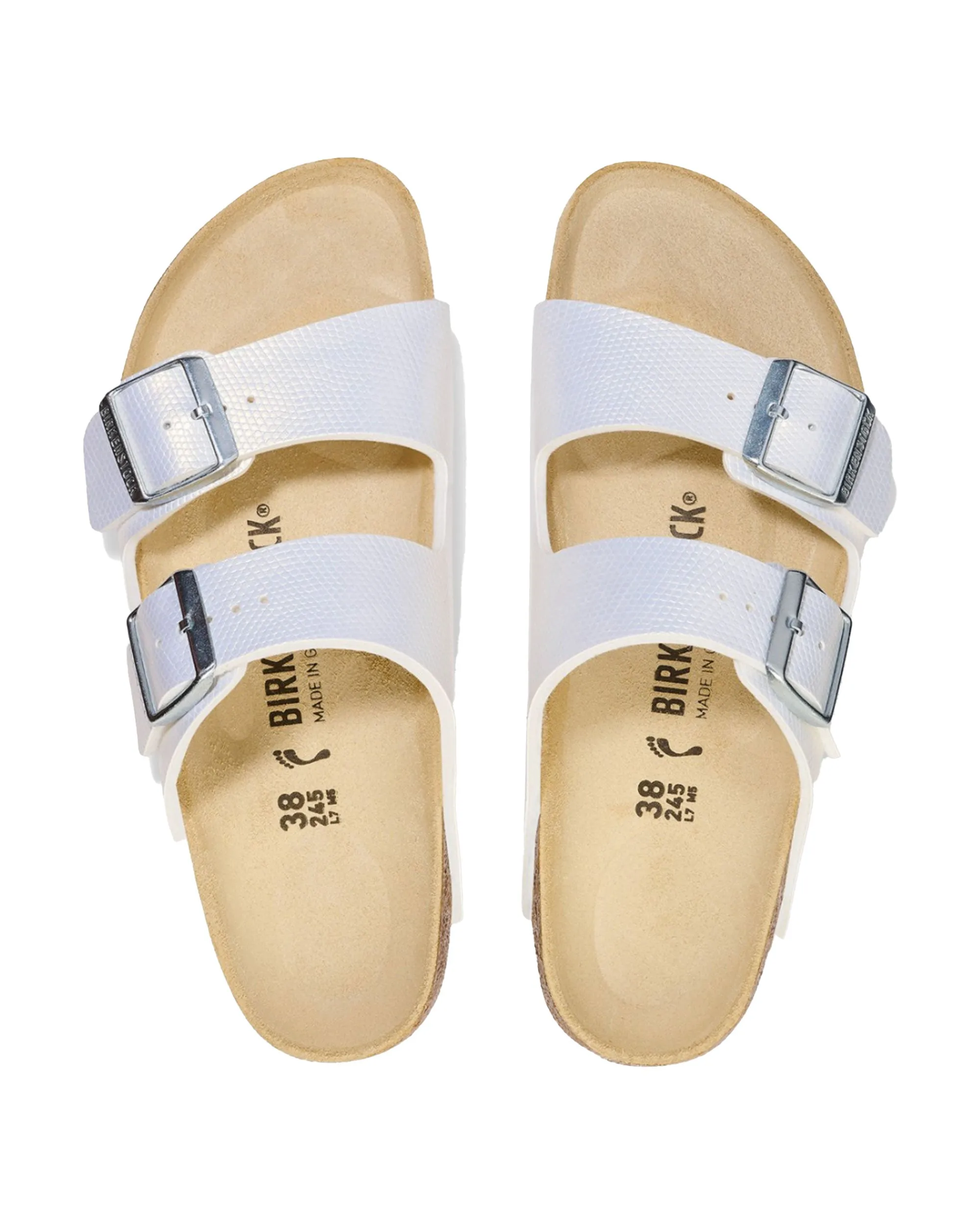 Birkenstock Arizona Shiny Lizard Bianco Calzata Stretta