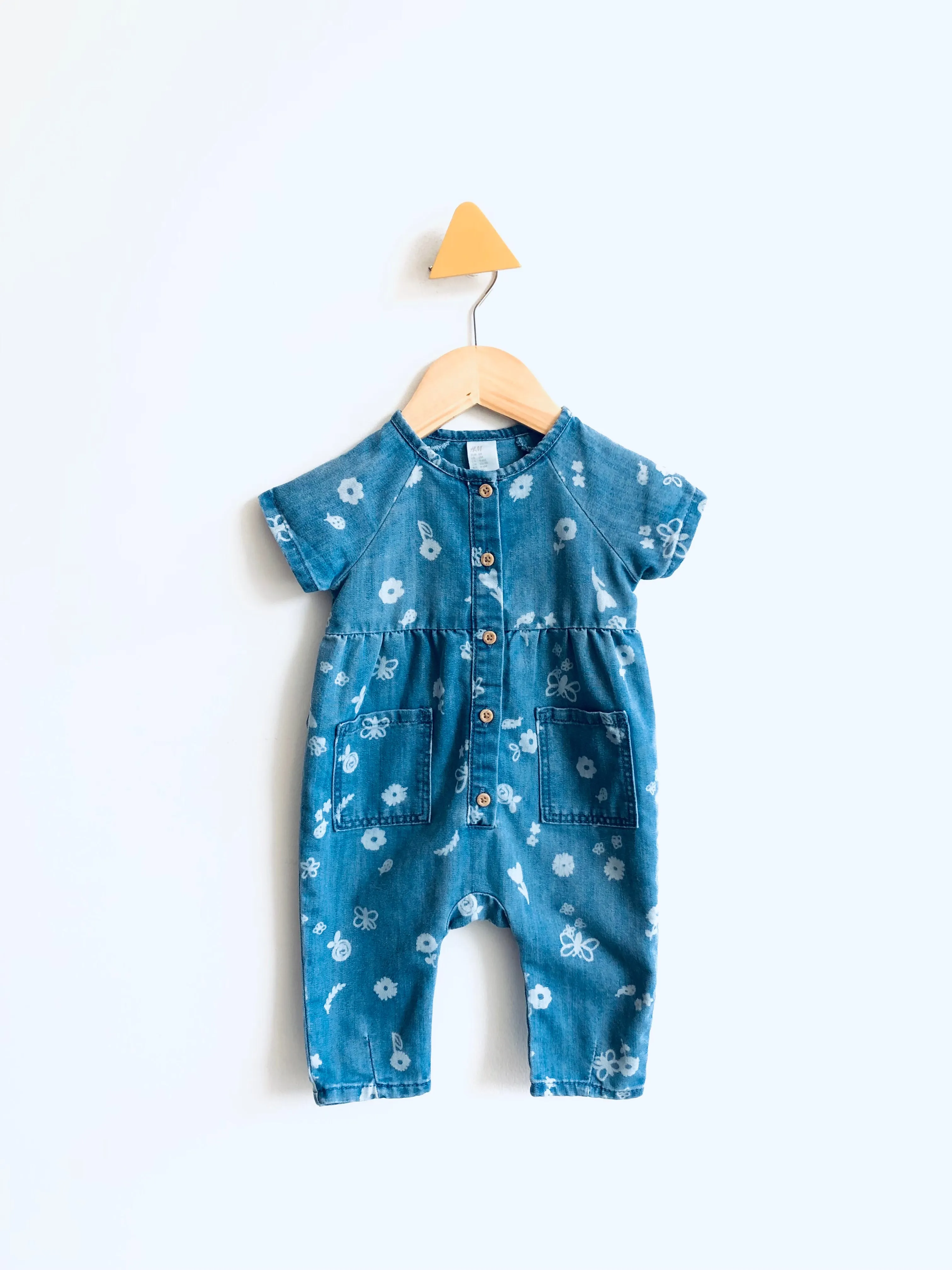 Chambray Flowers & Butterflies Romper // 4-6M