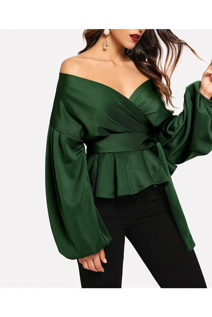 Charlie Charlie Charlotte-Puff Sleeve Off-shoulder Asymetrical Top