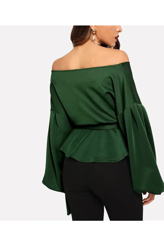 Charlie Charlie Charlotte-Puff Sleeve Off-shoulder Asymetrical Top