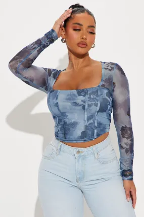 Charlotte Mesh Corset Top - Denim