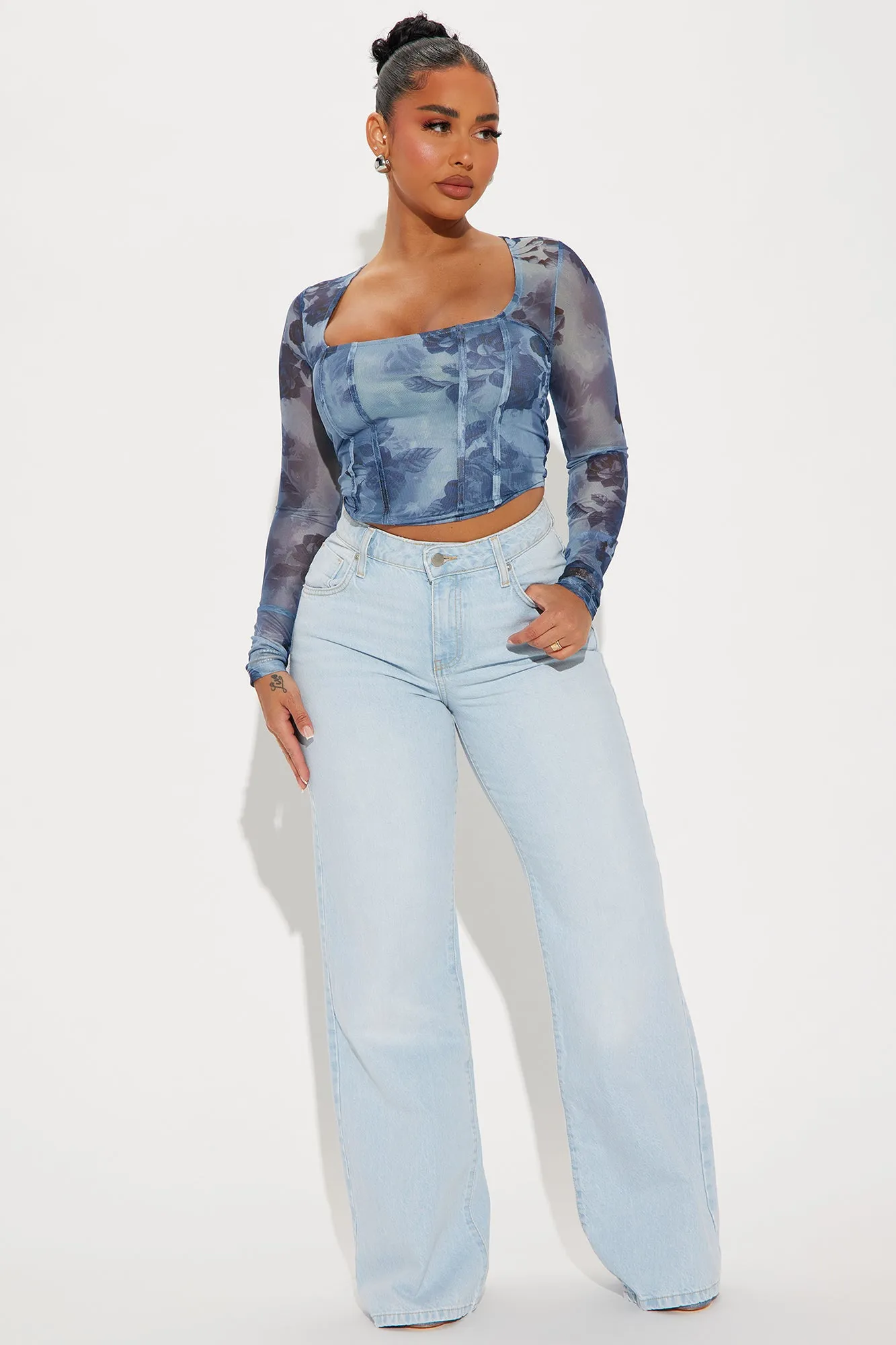 Charlotte Mesh Corset Top - Denim