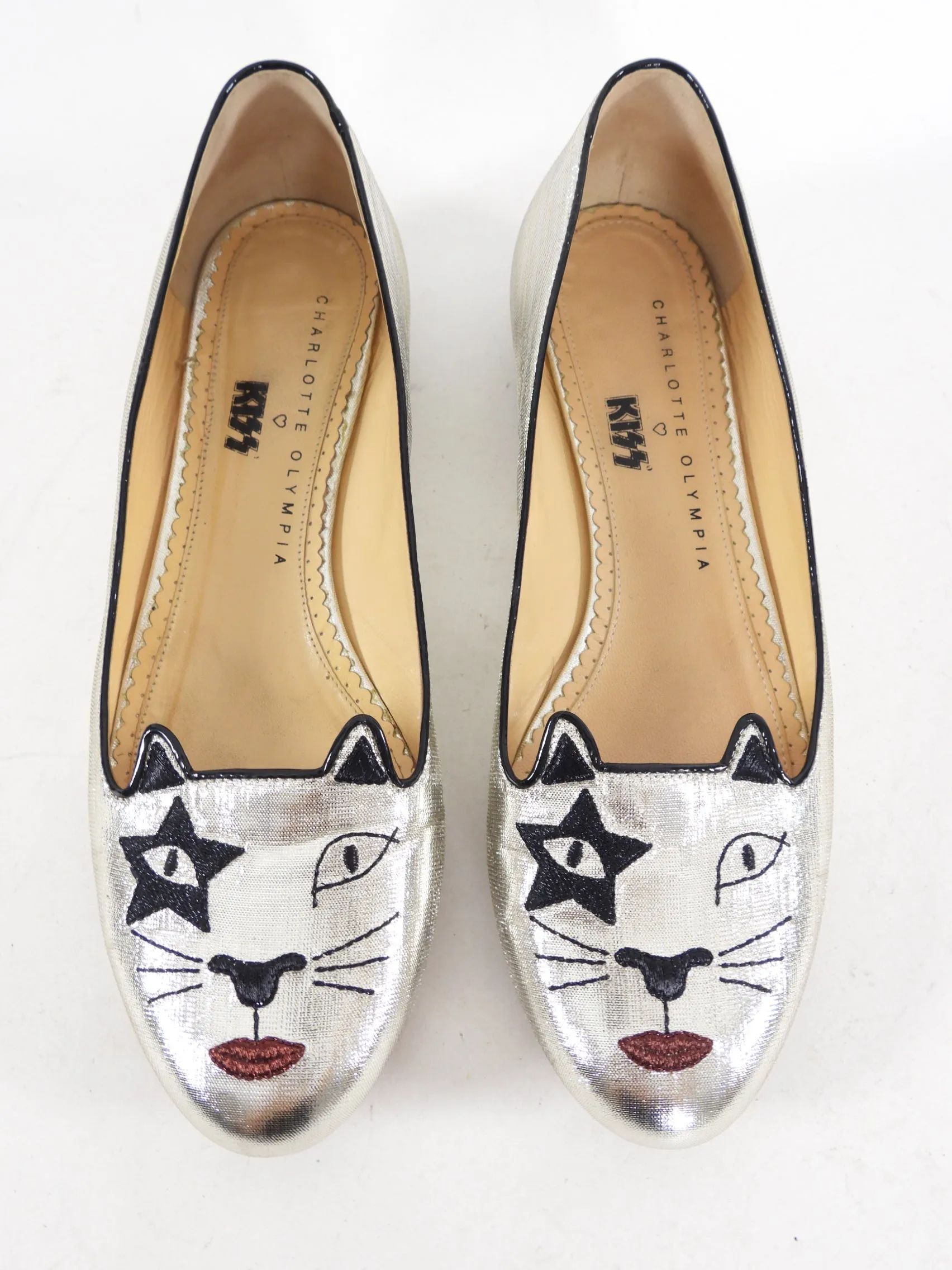 Charlotte Olympia x Kiss Silver Cat Flats - 38