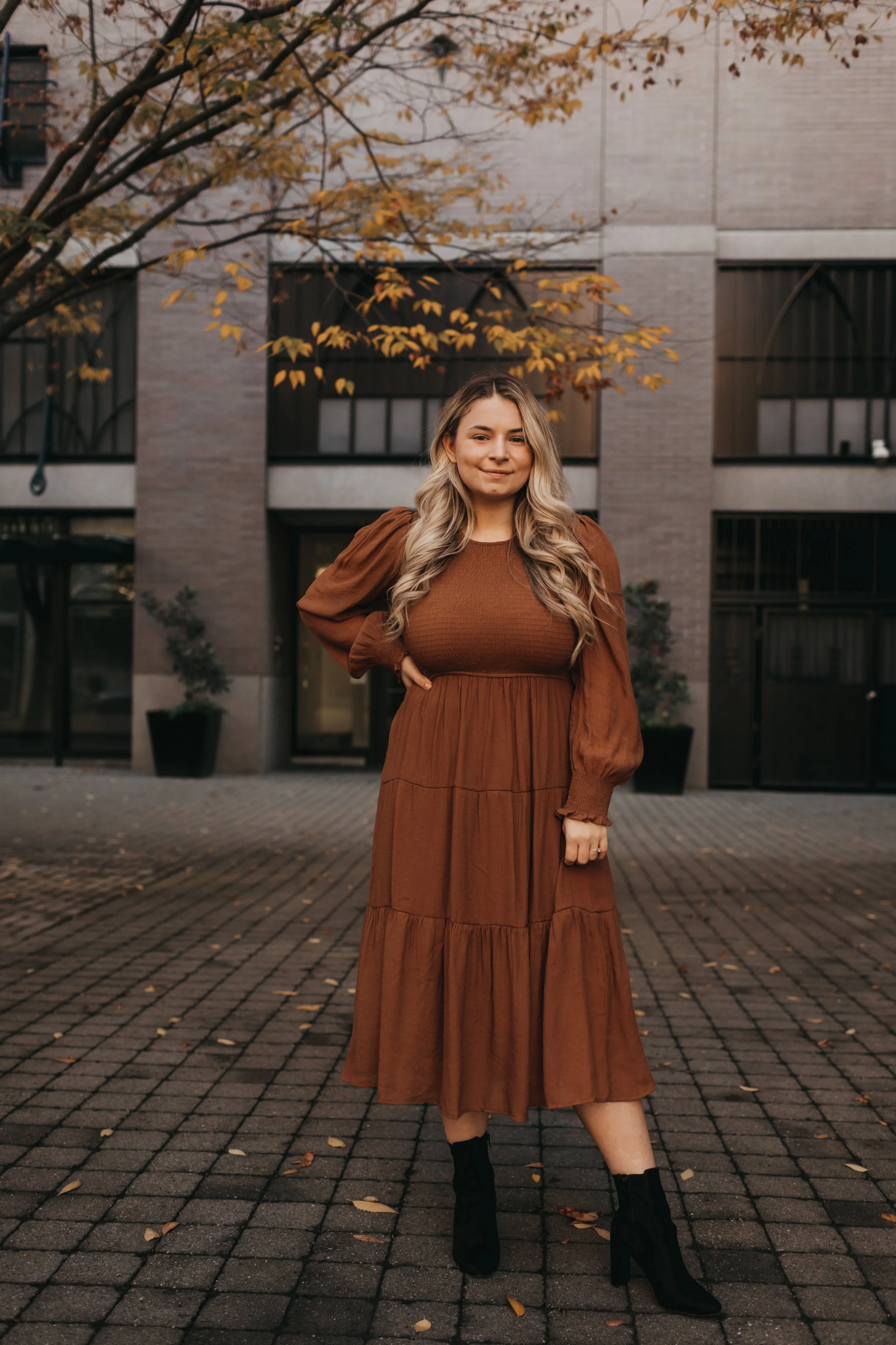 Charlotte Smocked Dress in Brown