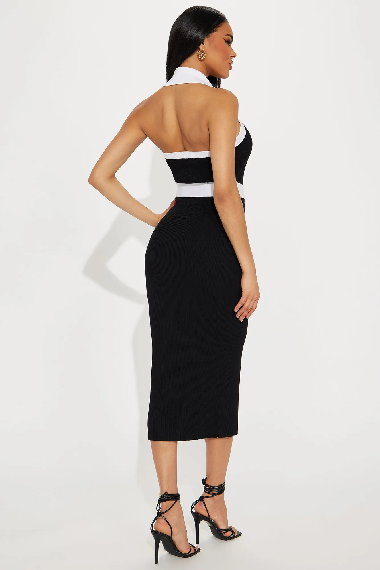 Charlotte Sweater Midi Dress - Black/White