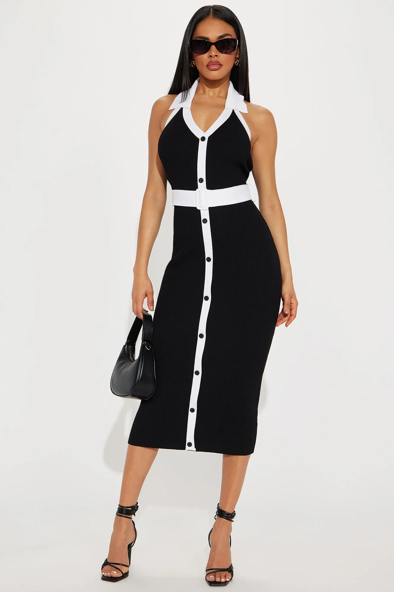 Charlotte Sweater Midi Dress - Black/White