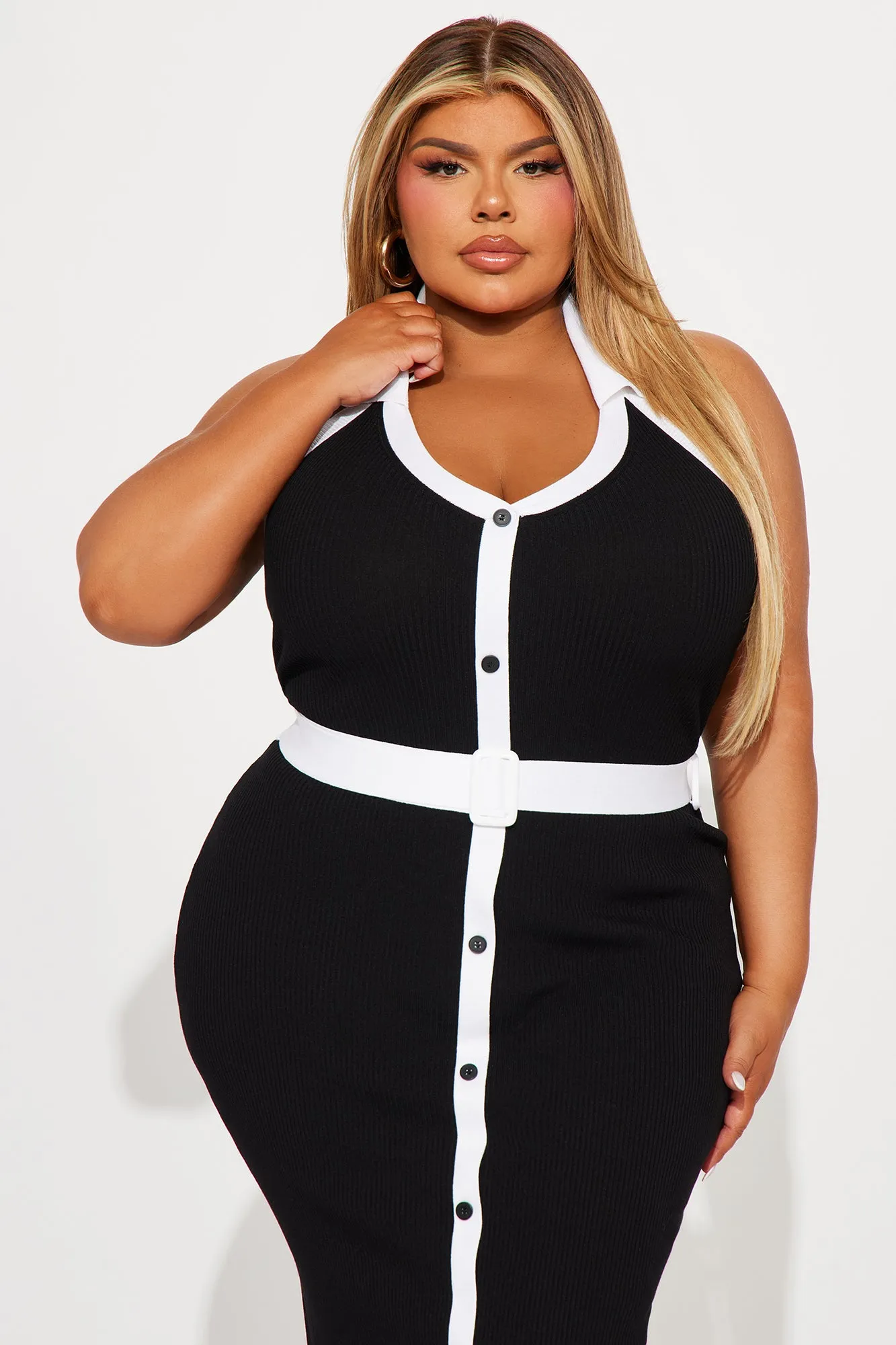 Charlotte Sweater Midi Dress - Black/White