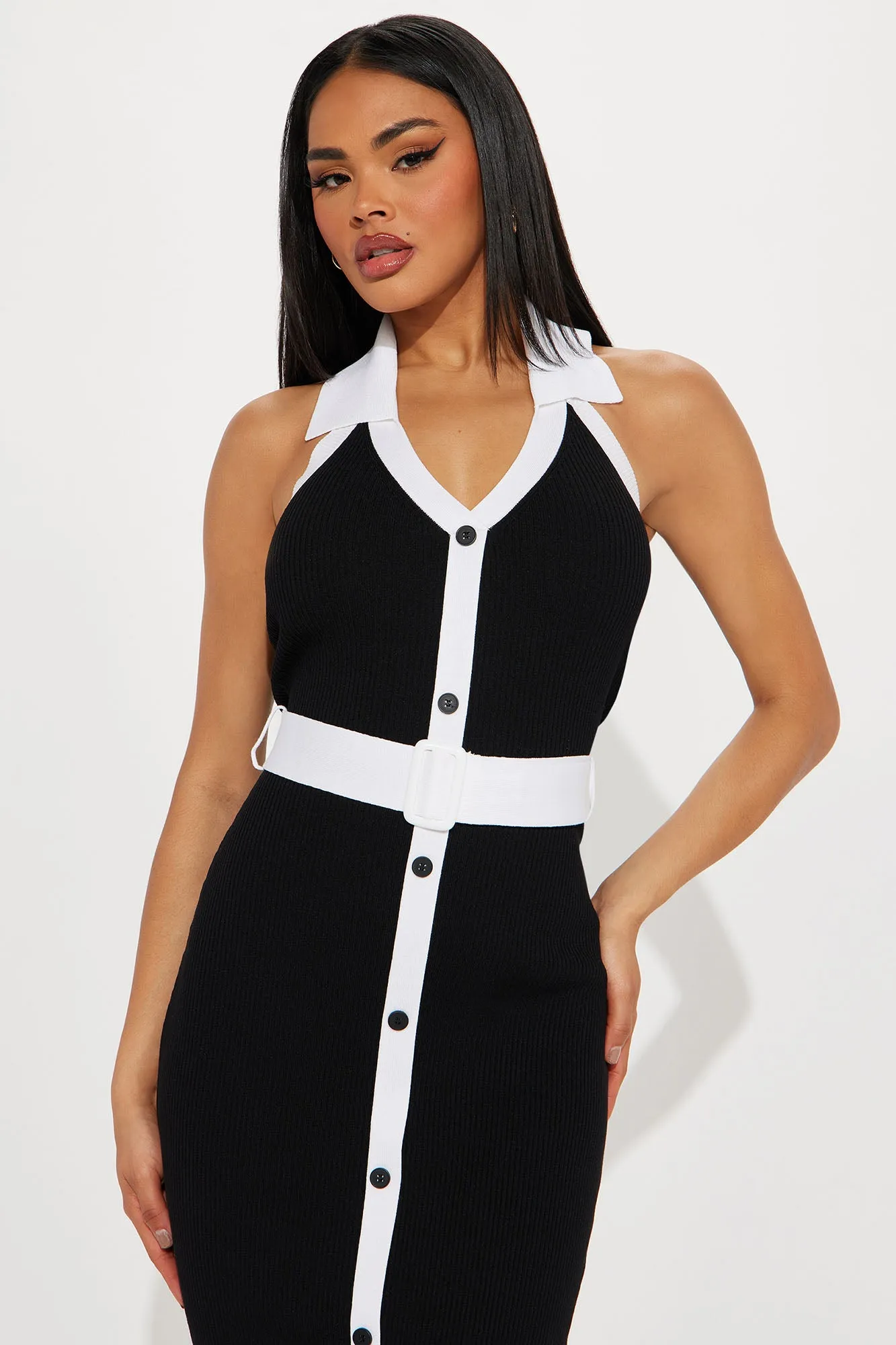 Charlotte Sweater Midi Dress - Black/White