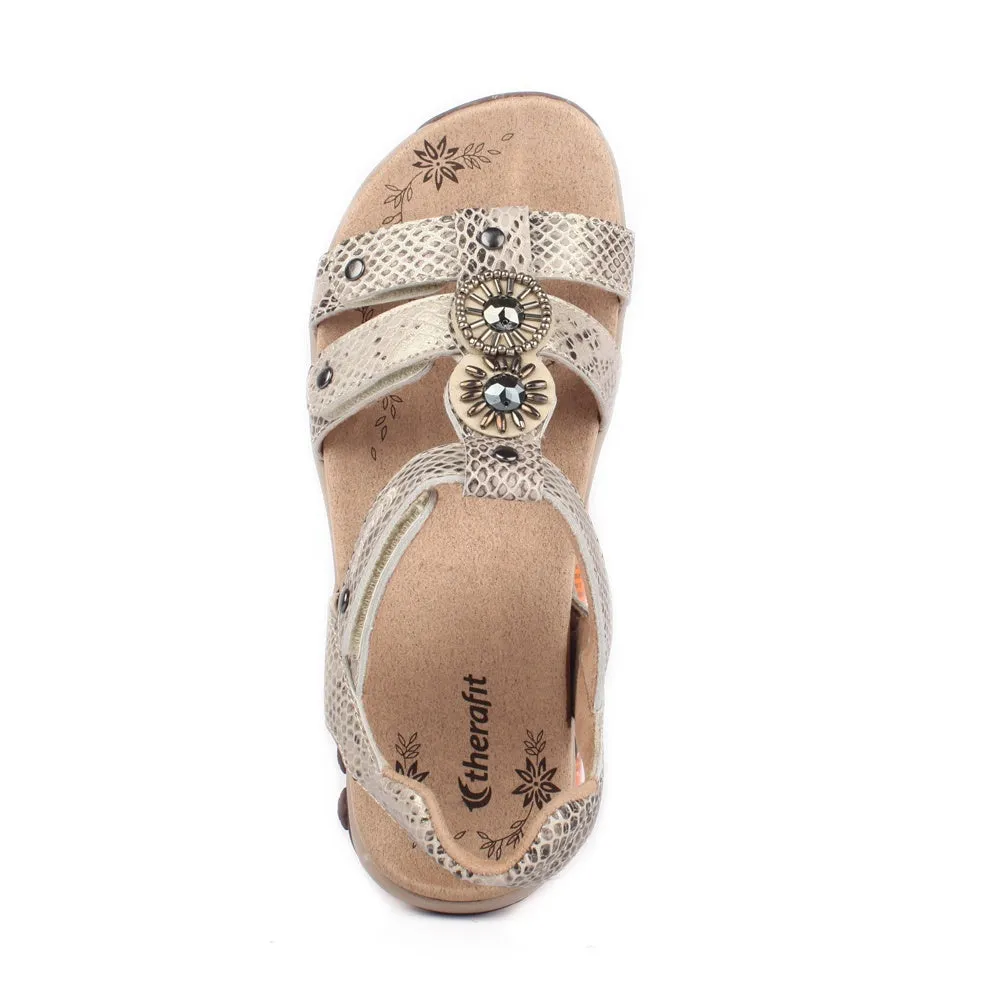 Charlotte Women's Embossed Leather Jeweled Adjustable Sandal