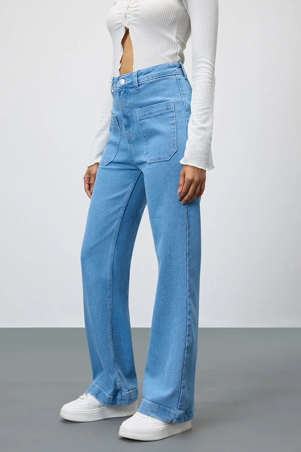 Coastal Breeze High-Waist Pocketed Bootcut Jeans