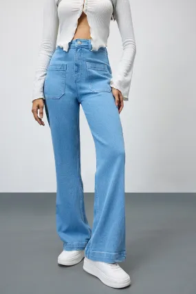 Coastal Breeze High-Waist Pocketed Bootcut Jeans