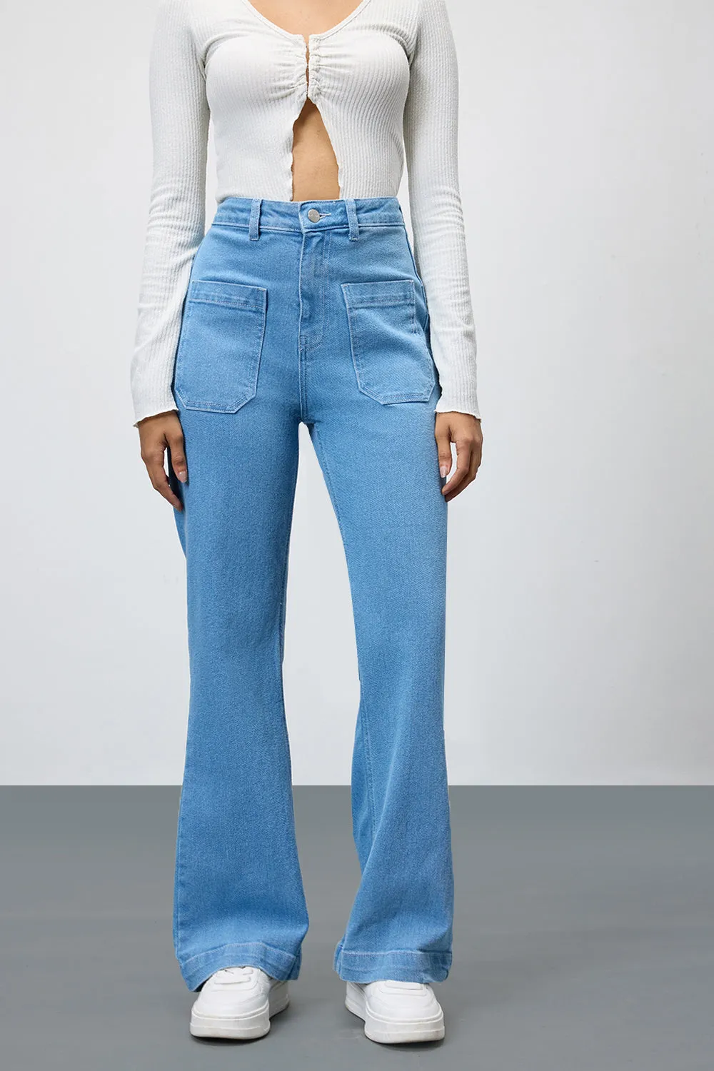 Coastal Breeze High-Waist Pocketed Bootcut Jeans