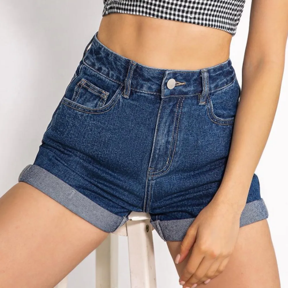 Cotton High Waist  Slim Jean Shorts