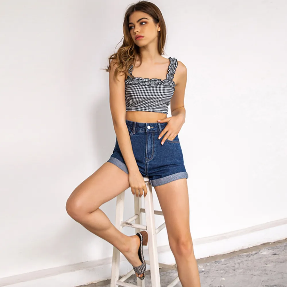 Cotton High Waist  Slim Jean Shorts