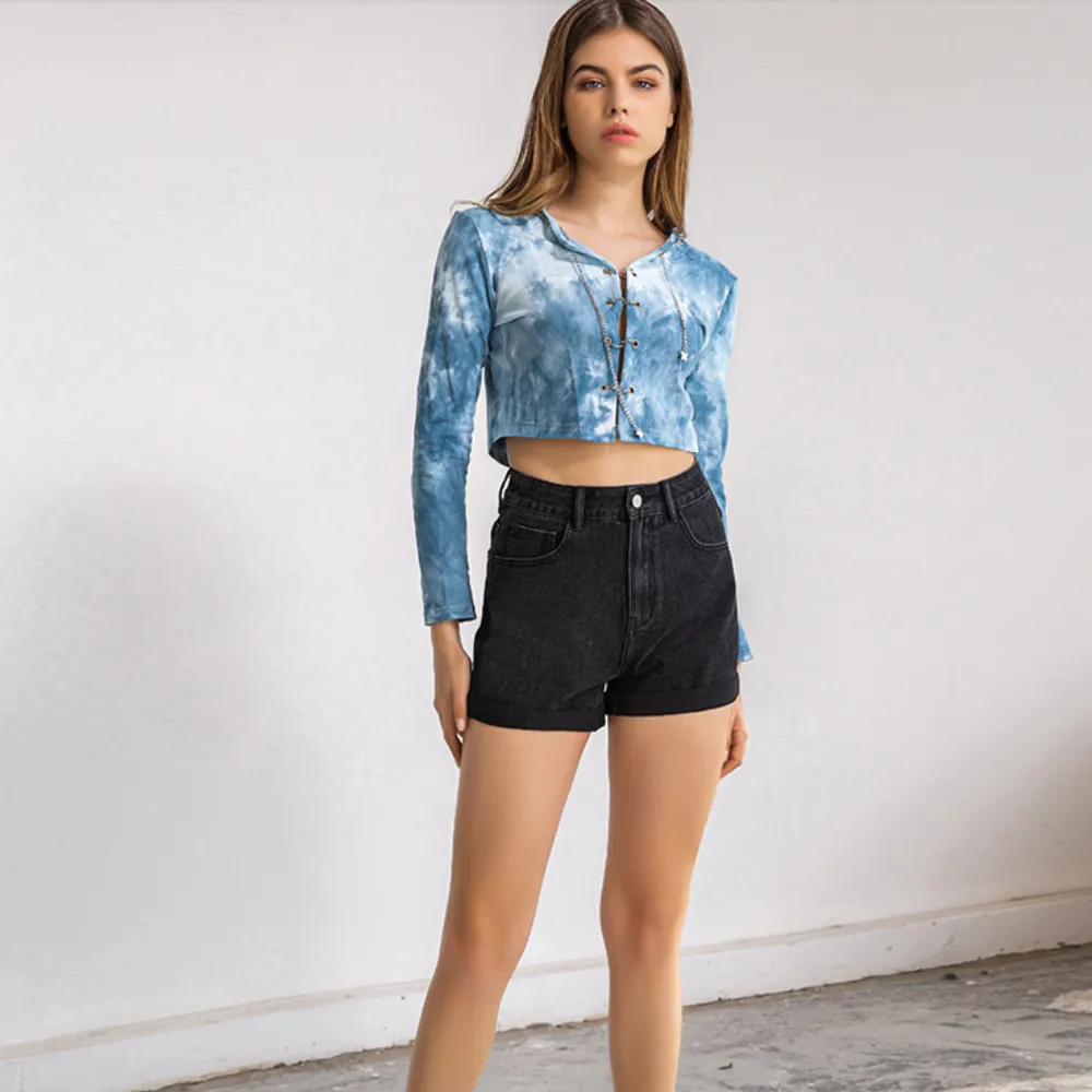 Cotton High Waist  Slim Jean Shorts