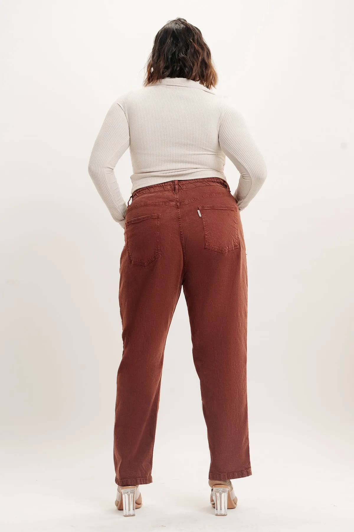 Curve Brown Elasticated Mom Jeans