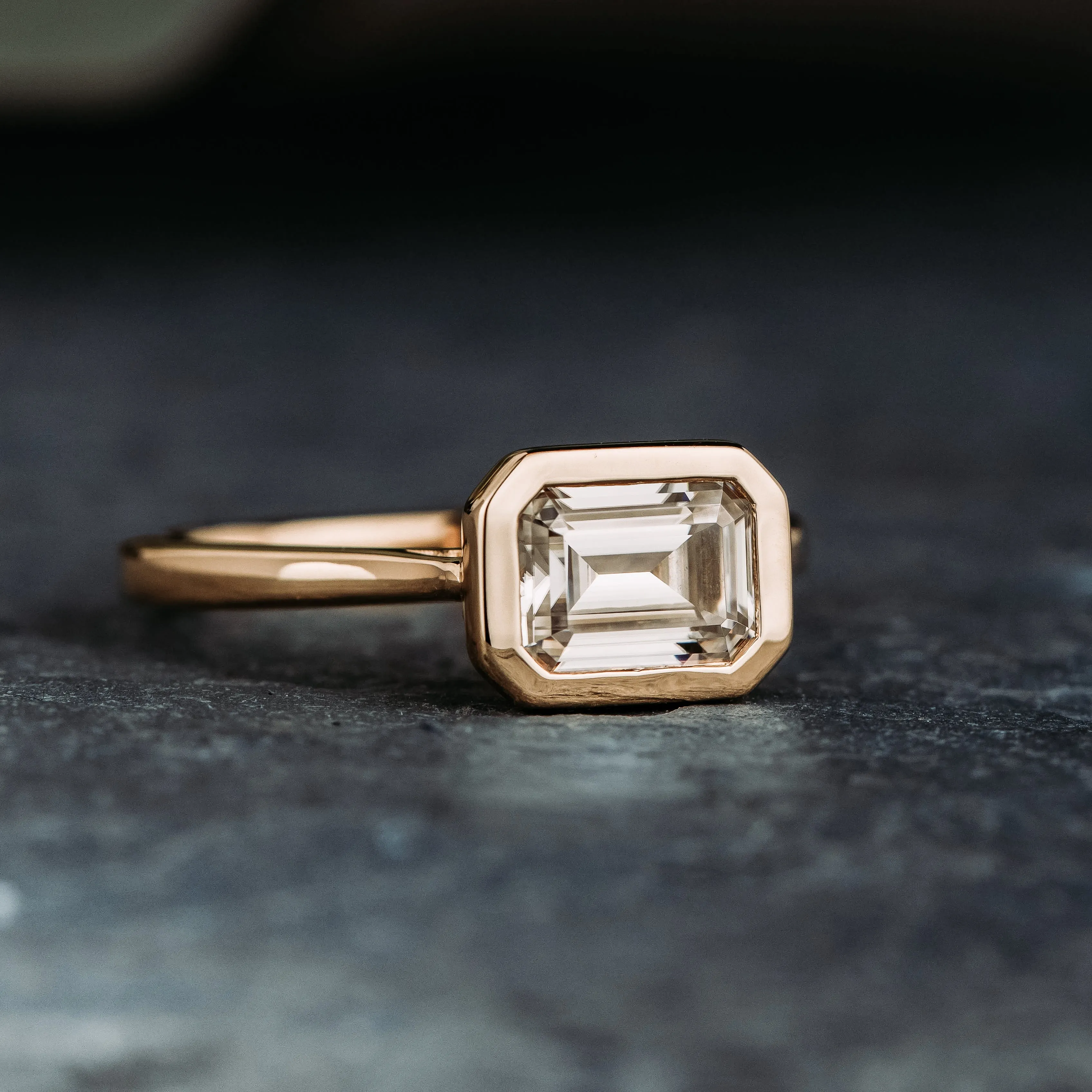 Emerald Cut Bezel Set Engagement Ring