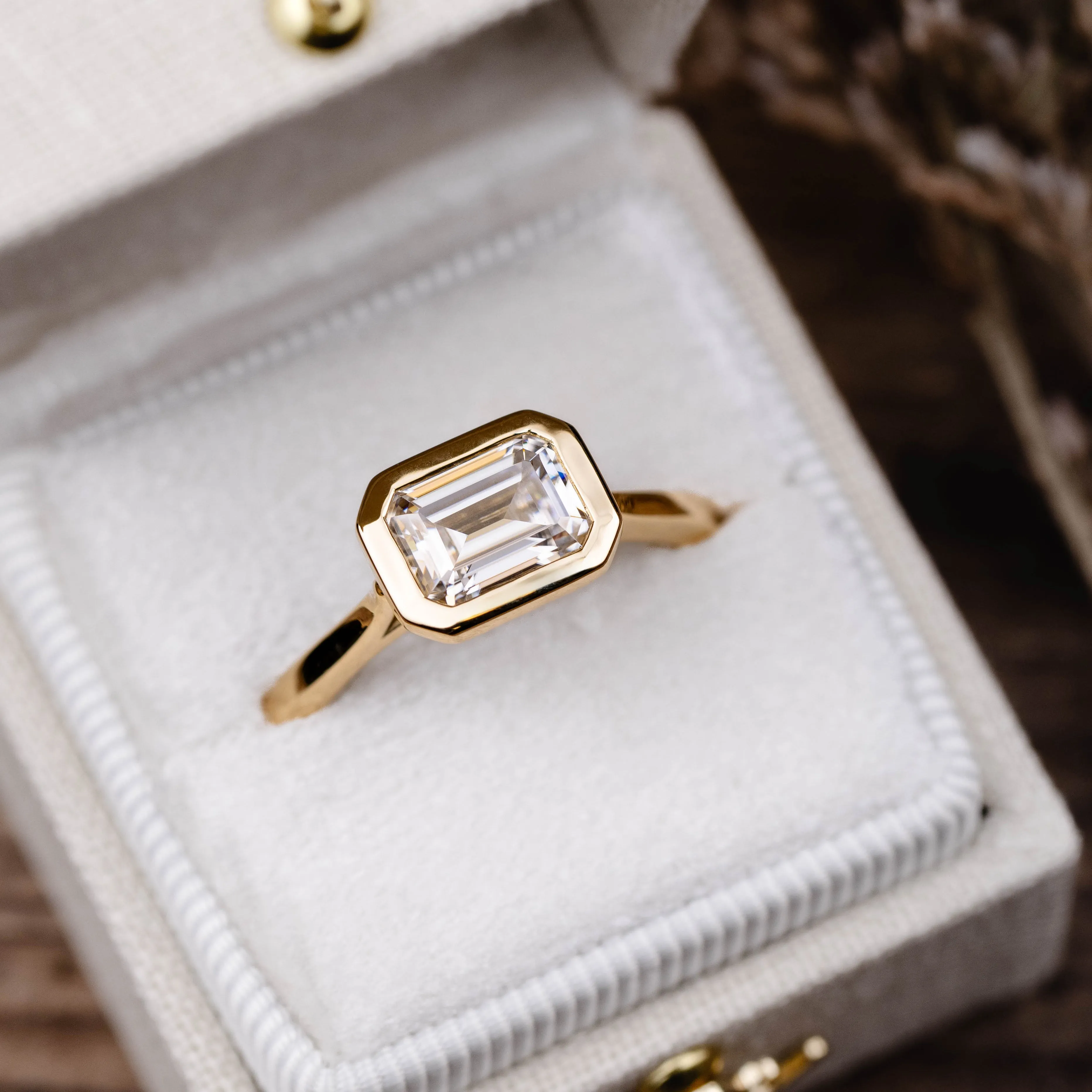 Emerald Cut Bezel Set Engagement Ring