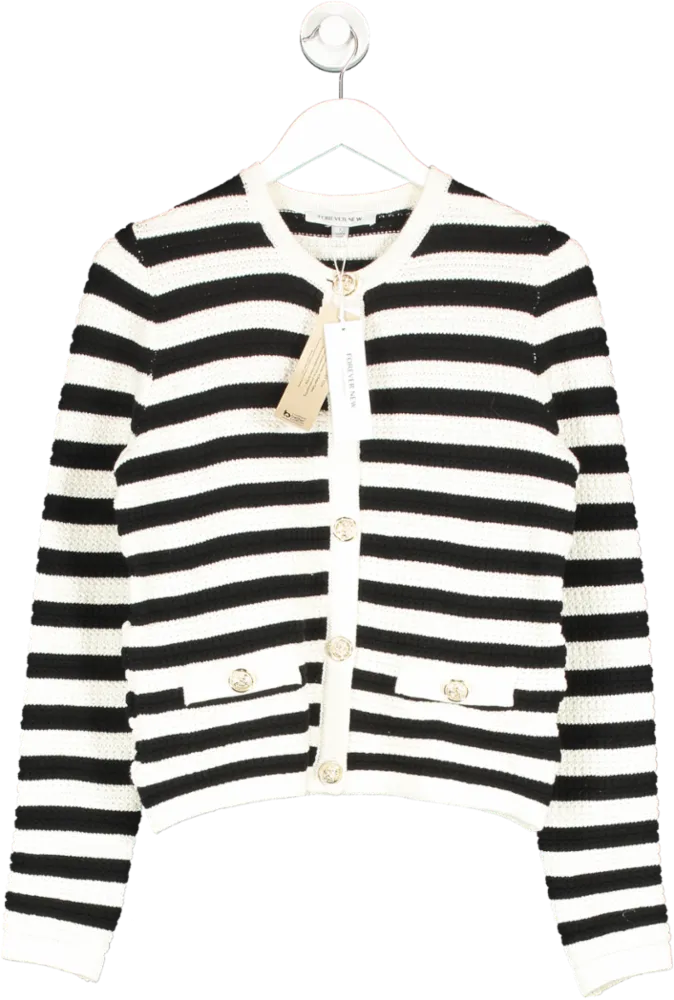 FOREVER NEW Black Beri Striped Knit Cardigan UK S