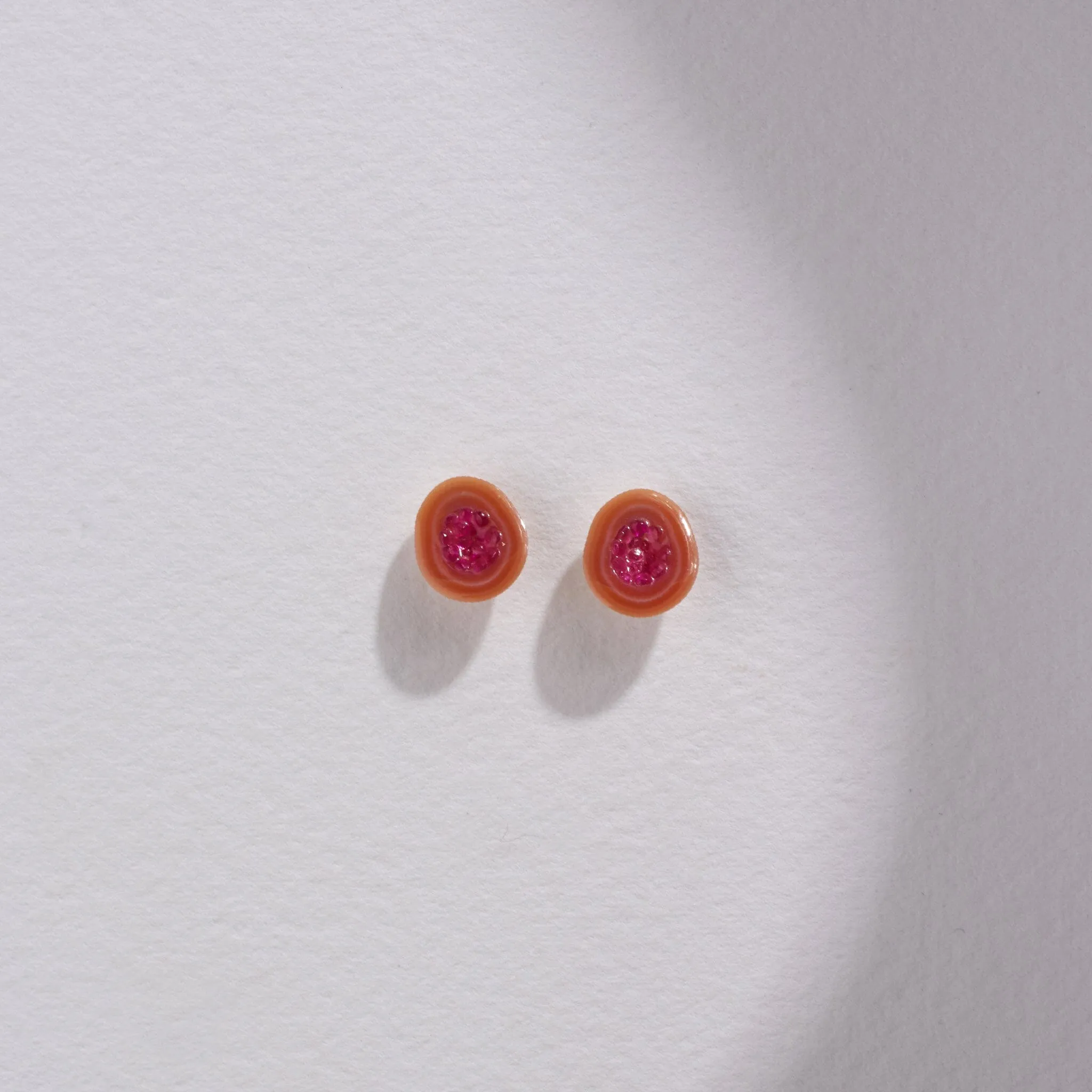 Freshwater Souffle Pearl Mini Geode Stud Earrings with Ruby