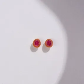 Freshwater Souffle Pearl Mini Geode Stud Earrings with Ruby