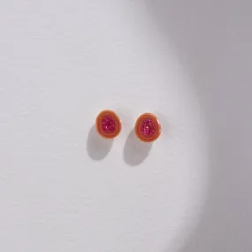 Freshwater Souffle Pearl Mini Geode Stud Earrings with Ruby