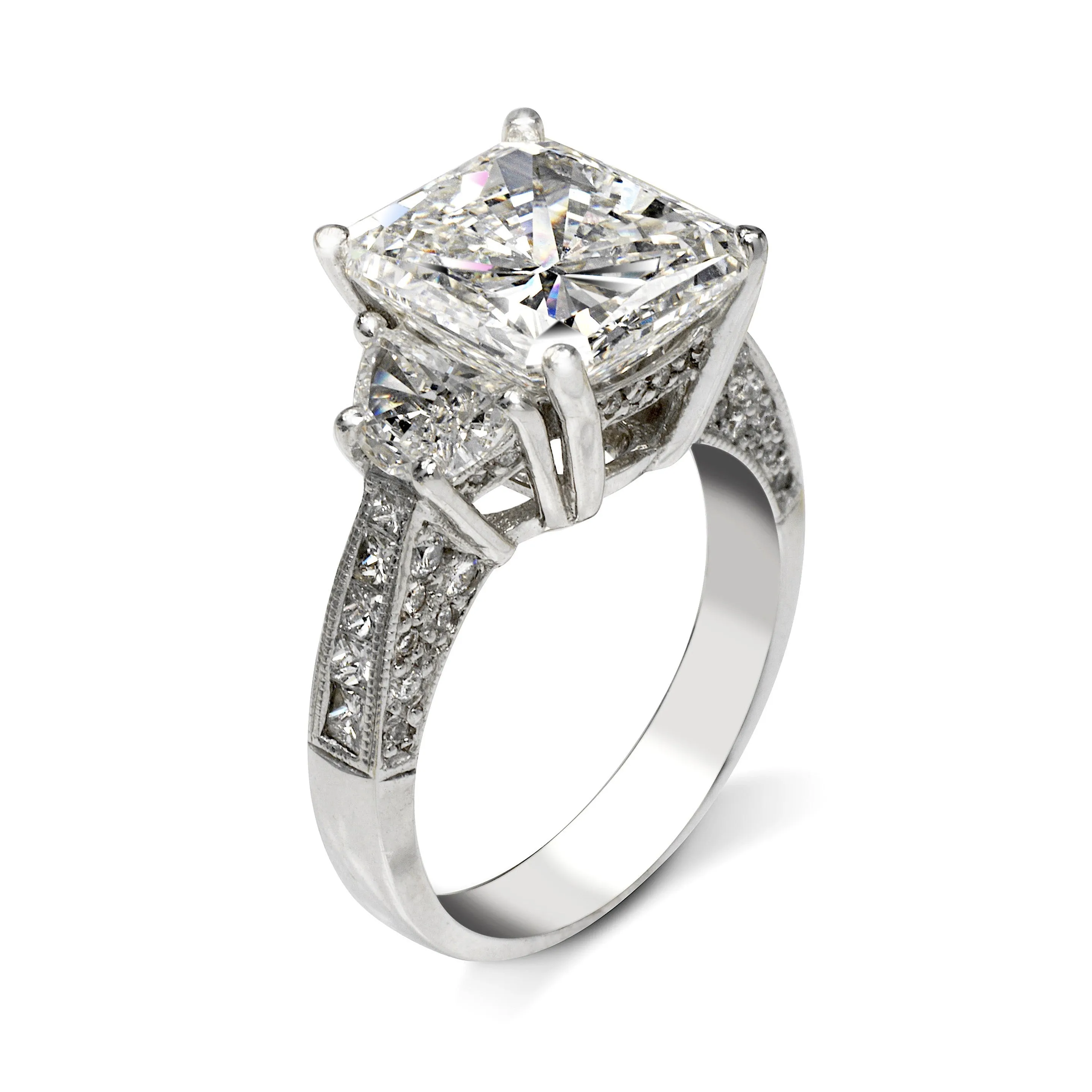 FREYJA 7 CARAT RADIANT CUT H COLOR VS2 CLARITY DIAMOND ENGAGEMENT RING 18K WHITE GOLD GIA CERTIFIED 5 CT H VS2 BY MIKE NEKTA