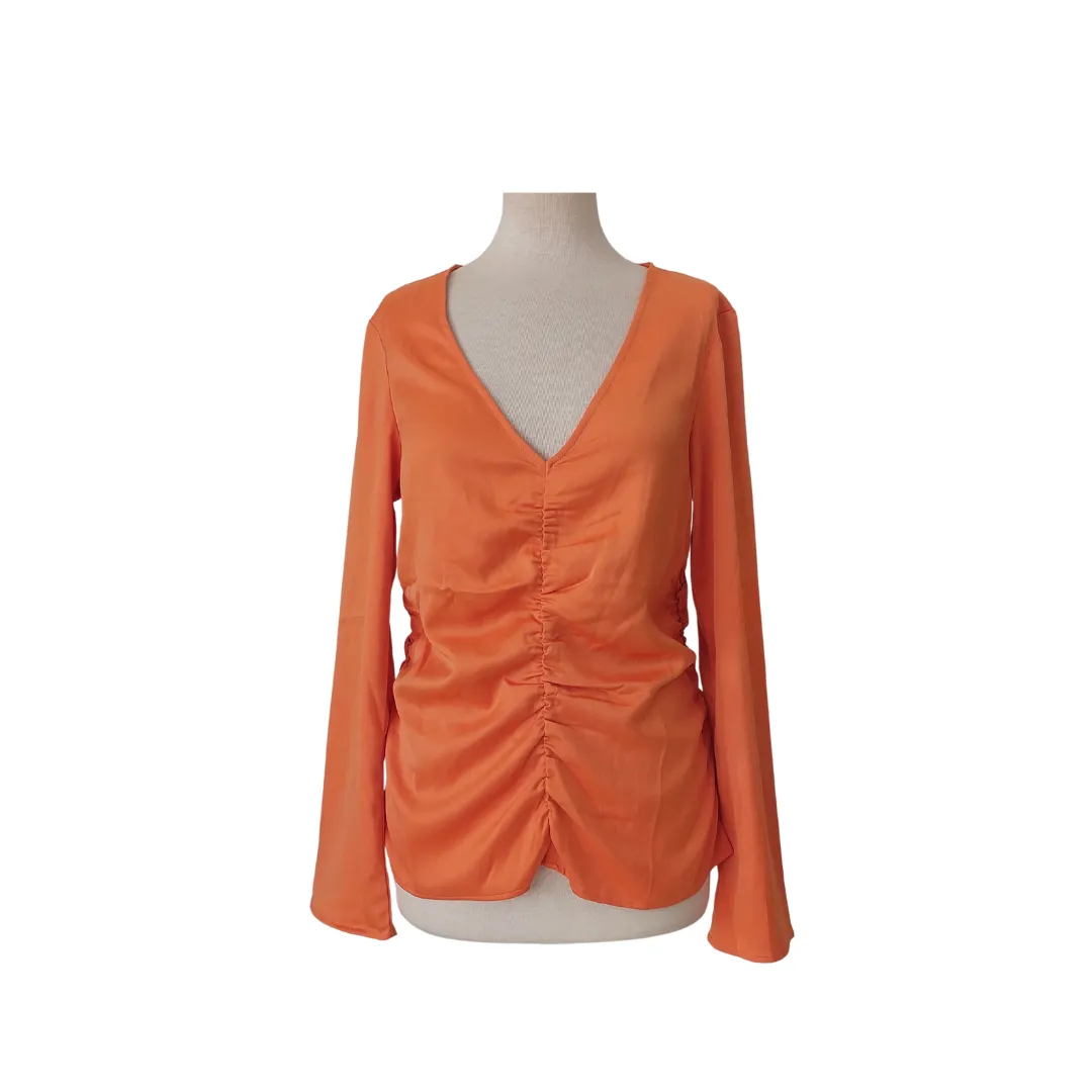 H&M Orange Satin Cinched-front Blouse | Pre loved |