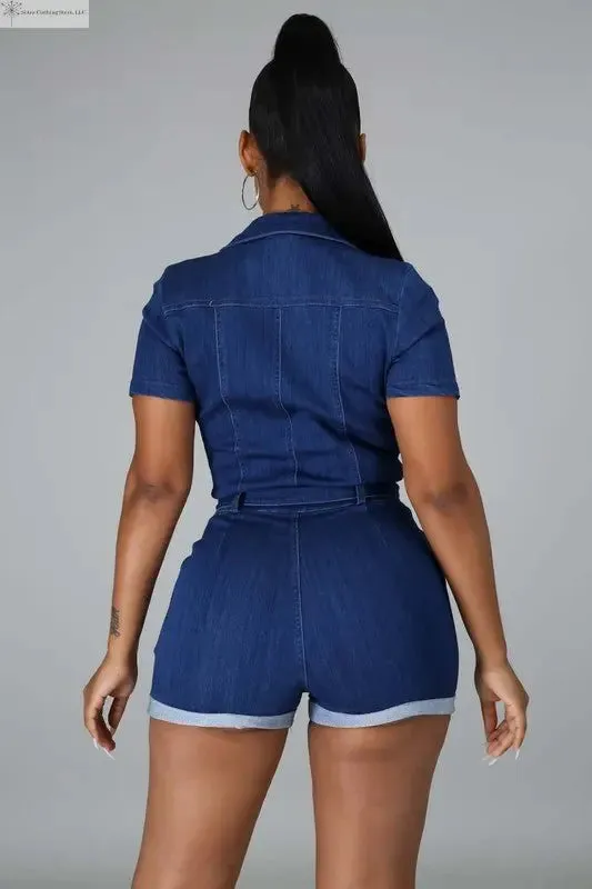 Jean Romper Shorts Dark Blue