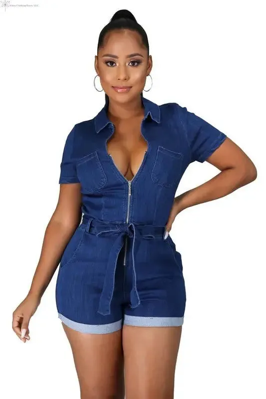 Jean Romper Shorts Dark Blue