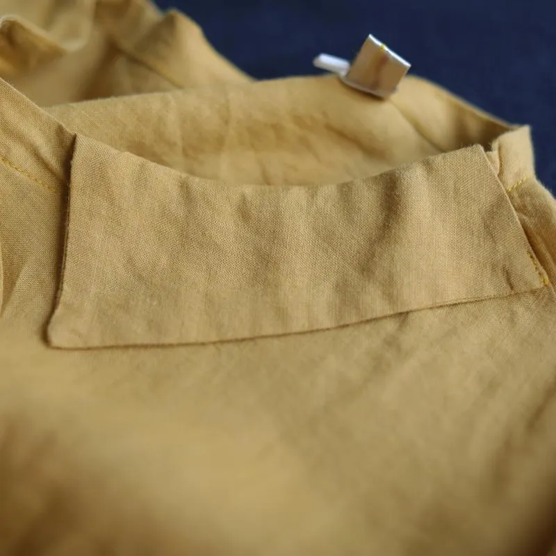 Loose Stitching Patch Pocket 3/4 Sleeve Linen Shirt