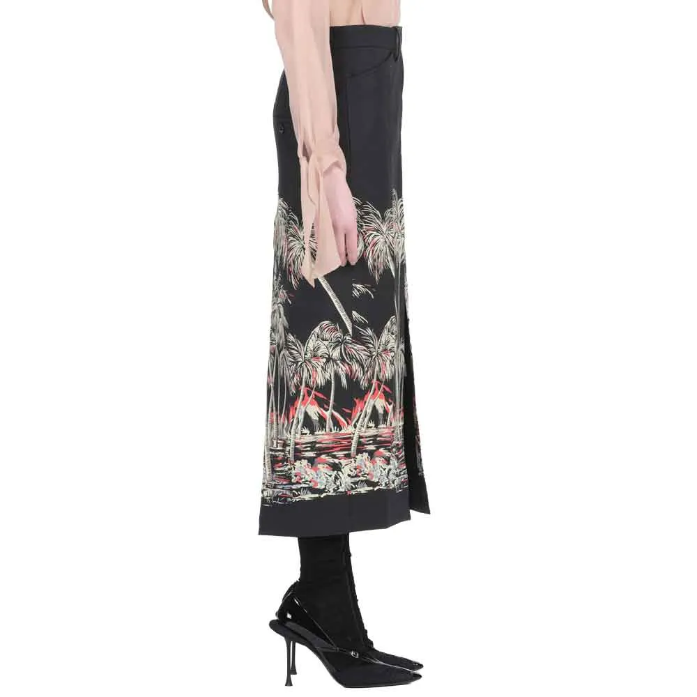 No. 21 Palm Print Slim Midi Skirt