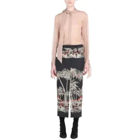 No. 21 Palm Print Slim Midi Skirt