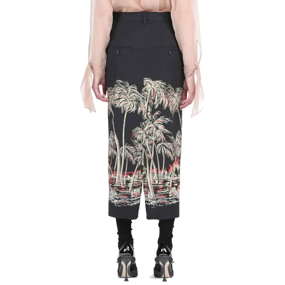 No. 21 Palm Print Slim Midi Skirt