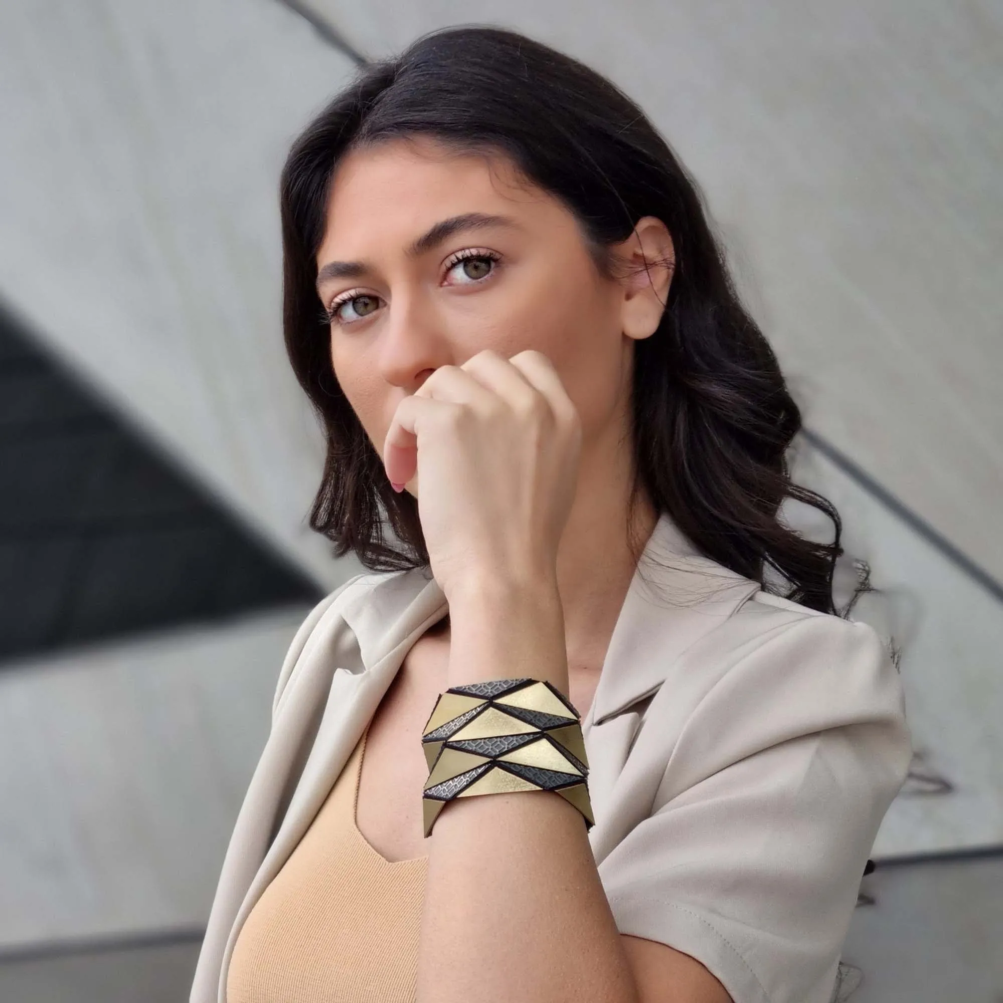 Origami gold geometric leather bracelet