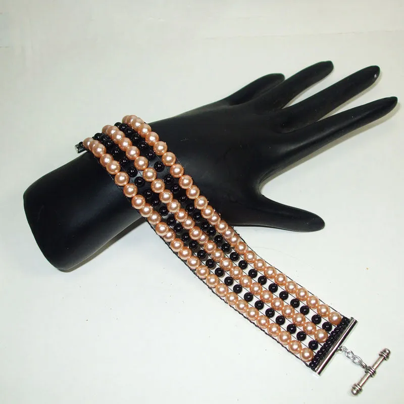 Panchali Loom Woven Black/Pearl Bracelet