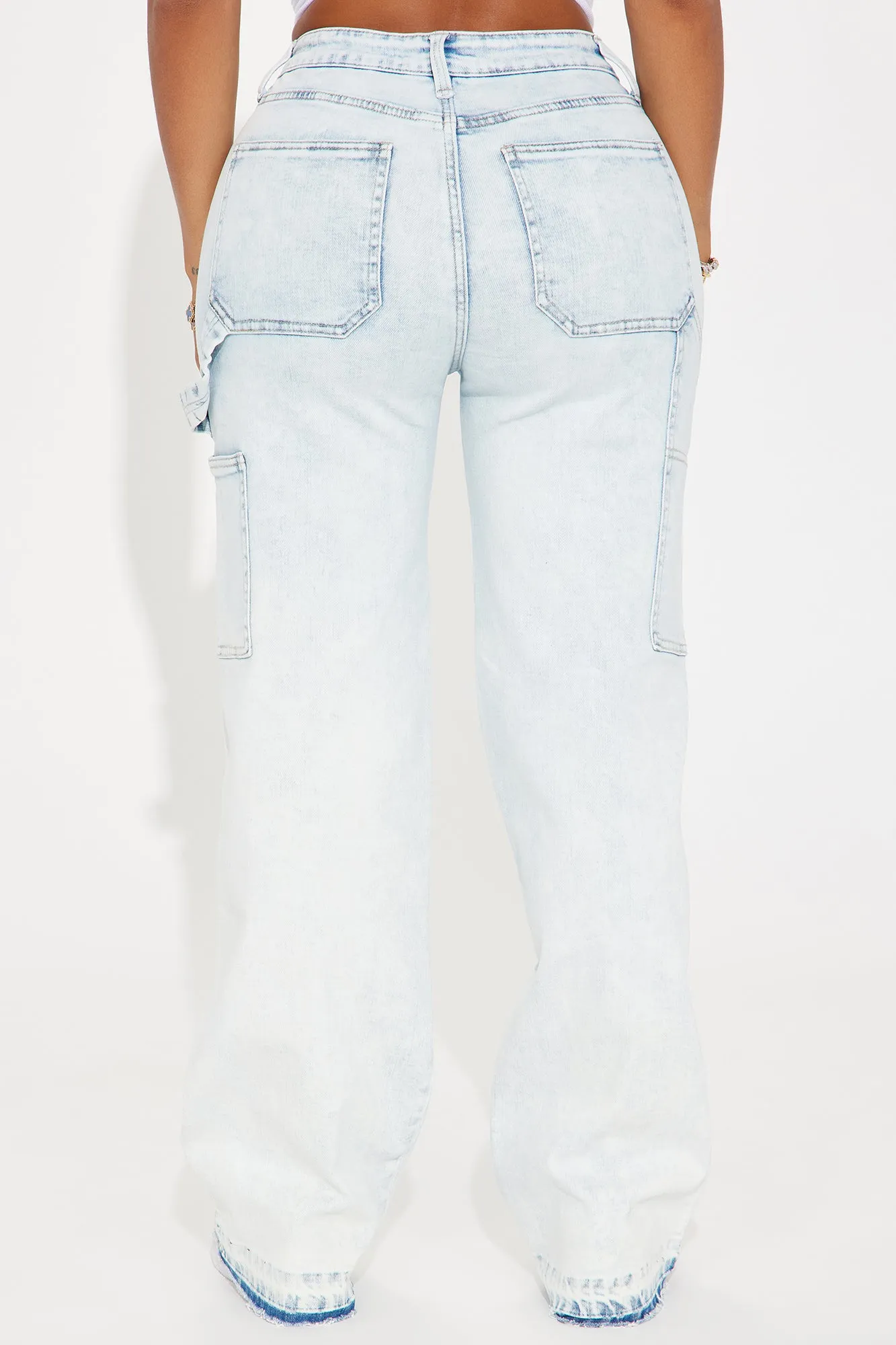 Pay Attention Stretch Straight Leg Carpenter Jeans - Light Wash